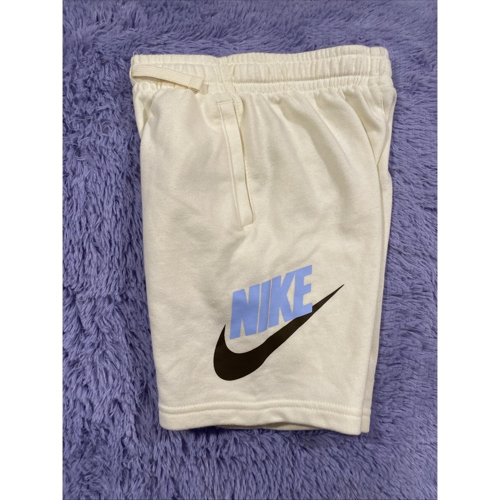 Nike Cream Kids Shorts with Blue Logo and Black Swoosh